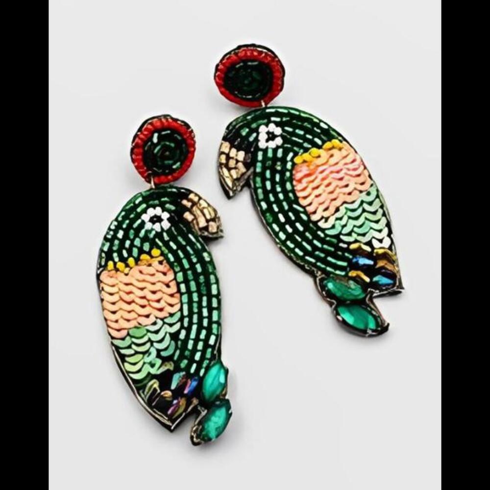 Beaded Parrot Earrings Vibrant Eye Catching